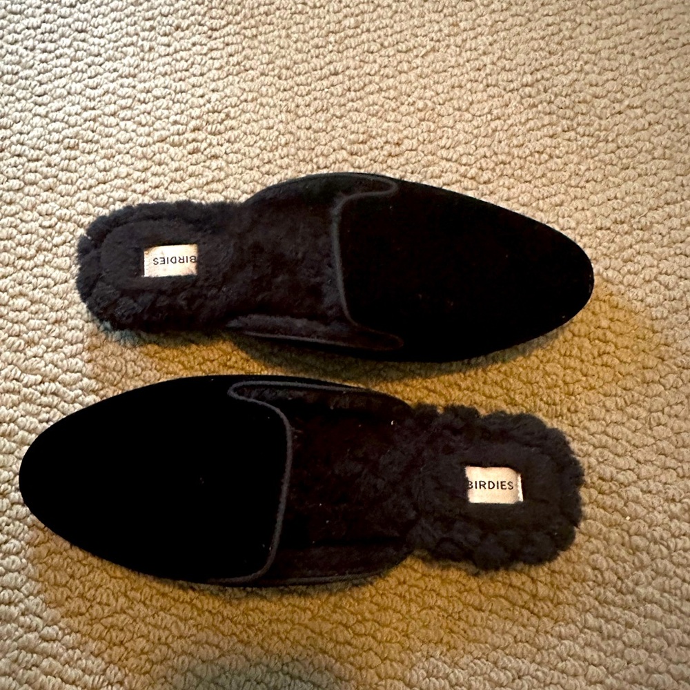 NBW Birdies Black Velvet Slide on Flats